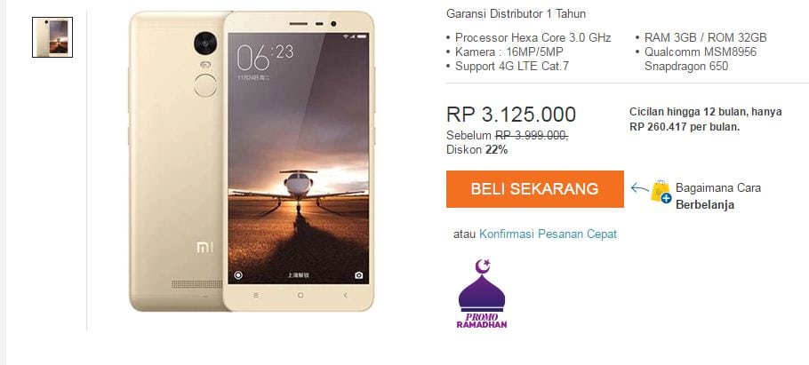 harga xiaomi redmi note 3 pro 4G