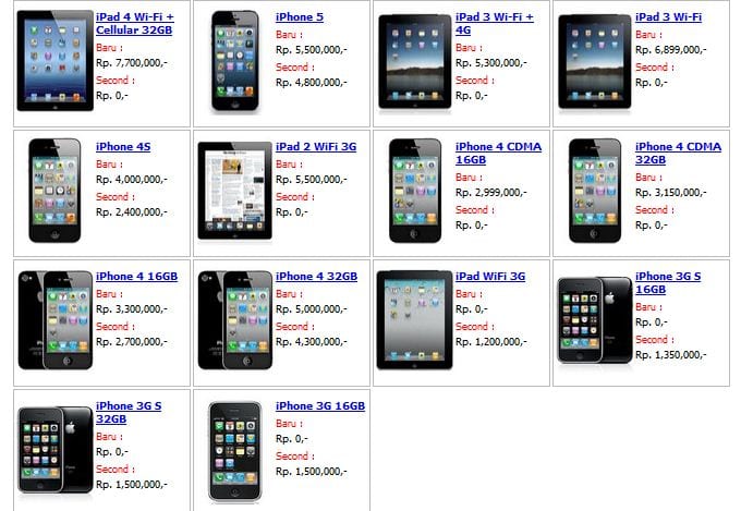 gambar daftar harga iphone dan ipad terbaru