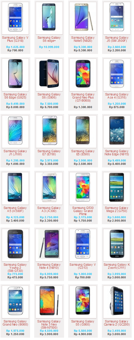  Daftar  Harga  Handphone Samsung  Galaxy  Android Dual SIM 