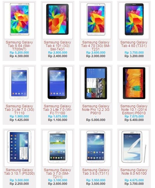 daftar harga tablet samsung 2