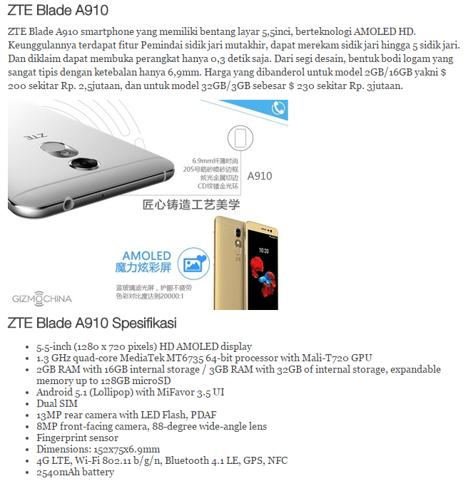 hp zte blade terbaru 2016