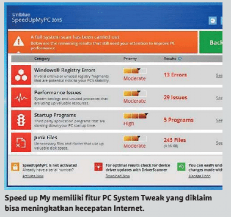 Error performance. Crack program. Unnecessary files. Uniblue SPEEDUPMYPC 2015.