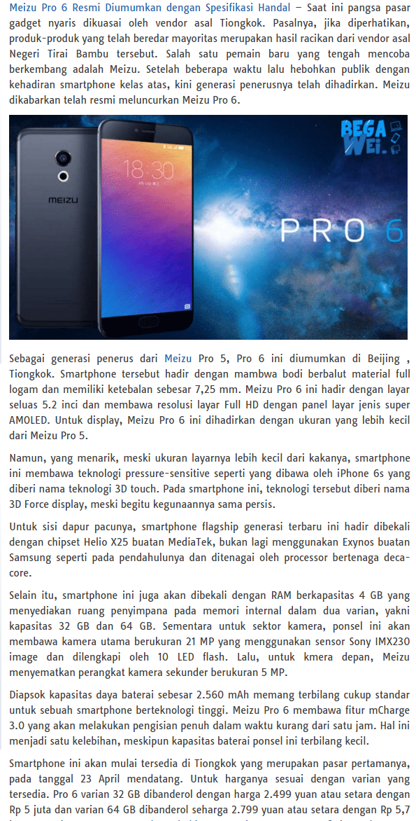 spesifikasi meizu pro 6