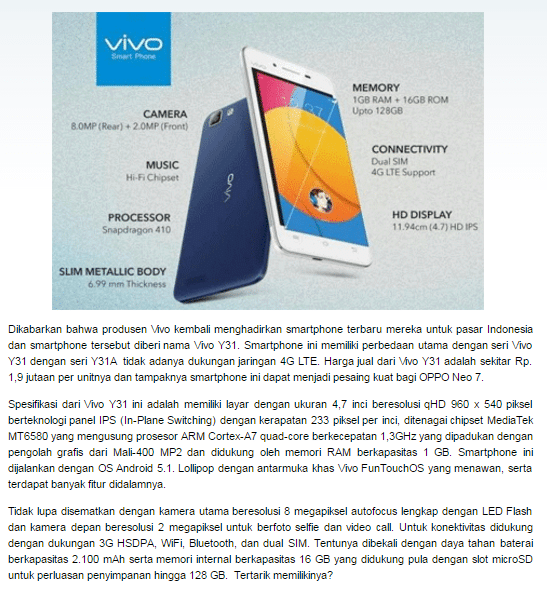 hp vivo terbaru