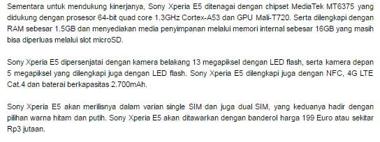 sony xperia E5 2