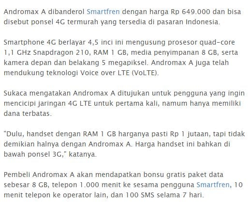 Spesifikasi ANdromax A 1