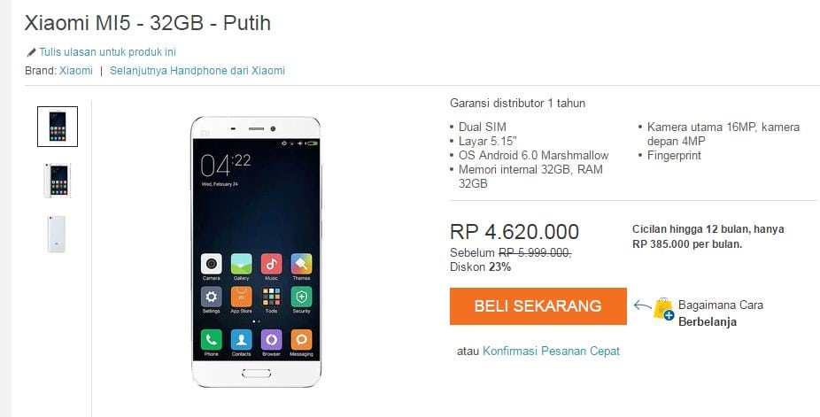 harga xiaomi mi5