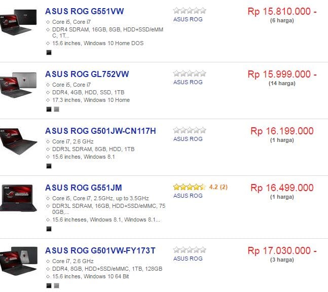 notebook acer paling harga daftar murah Daftar Paling Murah ROG Laptop Harga September 2016 Terbaik, ASUS