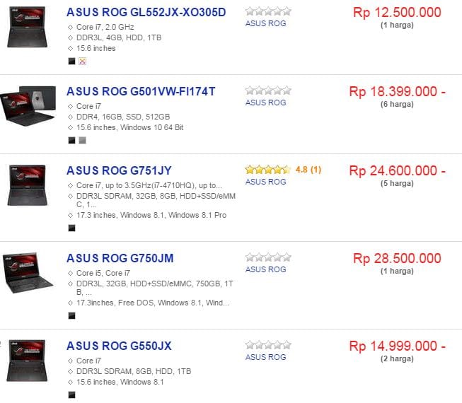Asus rog gaming laptop price list