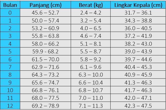 tabel berat badan bayi