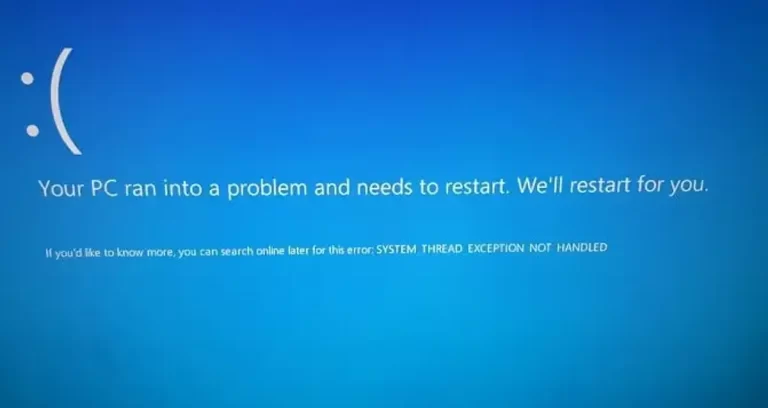 Pesan Kesalahan System Thread Exception Not Handled